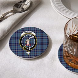 ScotsTee Shop Scottish MacRae of America Crest Tartan Drinks Coasters – Wood, Rubber, Ceramic