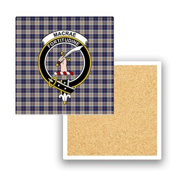 ScotsTee Shop Scottish MacRae of Conchra Crest Tartan Drinks Coasters – Wood, Rubber, Ceramic
