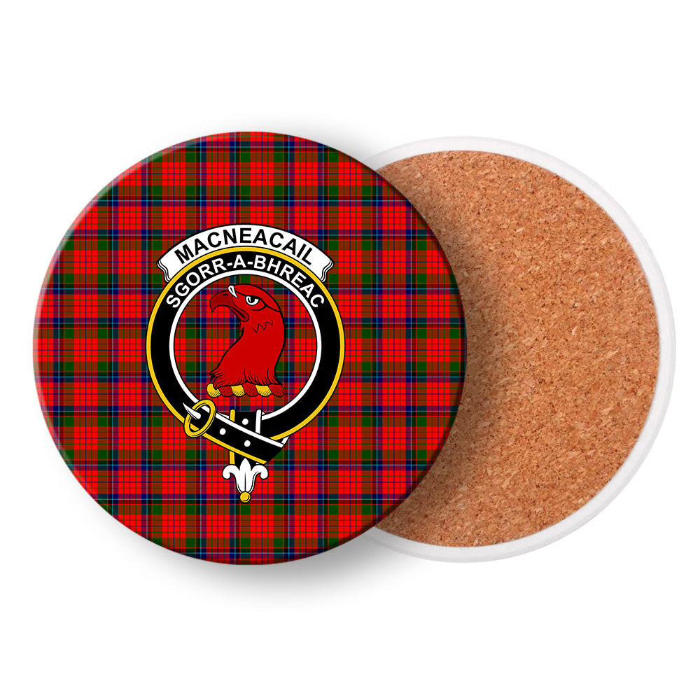 ScotsTee Shop Scottish MacNeacail of Scorrybreac Crest Tartan Drinks Coasters – Wood, Rubber, Ceramic