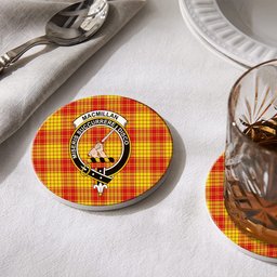 ScotsTee Shop Scottish MacMillan Dress Modern Crest Tartan Drinks Coasters – Wood, Rubber, Ceramic