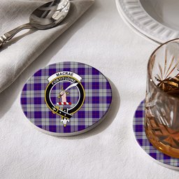 ScotsTee Shop Scottish MacRae Dress Purple 1 Crest Tartan Drinks Coasters – Wood, Rubber, Ceramic