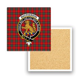 ScotsTee Shop Scottish MacPherson of Cluny Modern Crest Tartan Drinks Coasters – Wood, Rubber, Ceramic