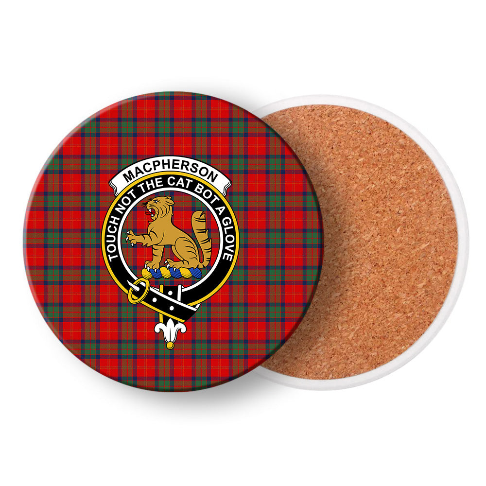 ScotsTee Shop Scottish MacPherson of Cluny Modern Crest Tartan Drinks Coasters – Wood, Rubber, Ceramic