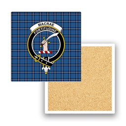 ScotsTee Shop Scottish MacRae of America Modern Crest Tartan Drinks Coasters – Wood, Rubber, Ceramic