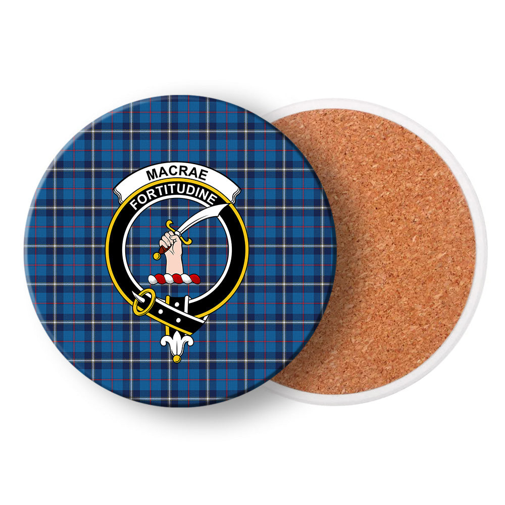 ScotsTee Shop Scottish MacRae of America Modern Crest Tartan Drinks Coasters – Wood, Rubber, Ceramic