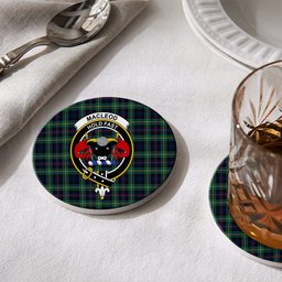 ScotsTee Shop Scottish MacLeod of Skye Modern Crest Tartan Drinks Coasters – Wood, Rubber, Ceramic