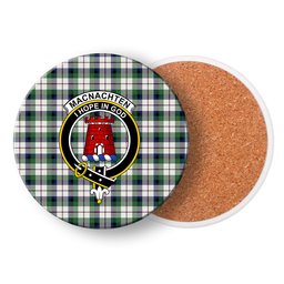 ScotsTee Shop Scottish MacNachten Dress Modern Crest Tartan Drinks Coasters – Wood, Rubber, Ceramic