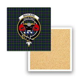 ScotsTee Shop Scottish MacLeod of Gesto 2 Crest Tartan Drinks Coasters – Wood, Rubber, Ceramic