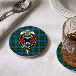 ScotsTee Shop Scottish MacLeod of Assynt Crest Tartan Drinks Coasters – Wood, Rubber, Ceramic