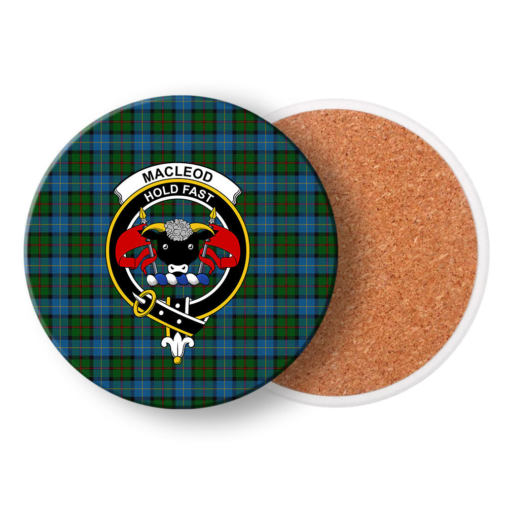 ScotsTee Shop Scottish MacLeod of Assynt Crest Tartan Drinks Coasters – Wood, Rubber, Ceramic