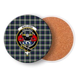 ScotsTee Shop Scottish MacLeod of California Crest Tartan Drinks Coasters – Wood, Rubber, Ceramic