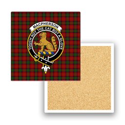 ScotsTee Shop Scottish MacPherson of Cluny Crest Tartan Drinks Coasters – Wood, Rubber, Ceramic