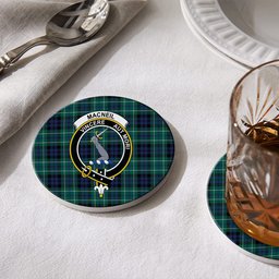 ScotsTee Shop Scottish MacNeill of Colonsay Modern Crest Tartan Drinks Coasters – Wood, Rubber, Ceramic