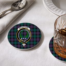 ScotsTee Shop Scottish McArthur of Milton Modern Crest Tartan Drinks Coasters – Wood, Rubber, Ceramic