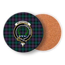 ScotsTee Shop Scottish McArthur of Milton Modern Crest Tartan Drinks Coasters – Wood, Rubber, Ceramic