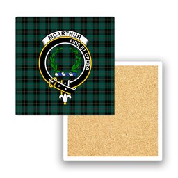 ScotsTee Shop Scottish McArthur-Fox Hunting Modern Crest Tartan Drinks Coasters – Wood, Rubber, Ceramic