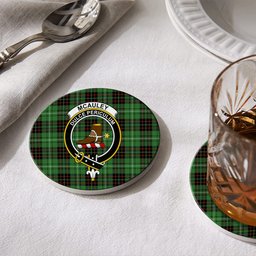 ScotsTee Shop Scottish McAuley of Lewis Ancient Crest Tartan Drinks Coasters – Wood, Rubber, Ceramic