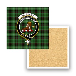 ScotsTee Shop Scottish McAuley of Lewis Ancient Crest Tartan Drinks Coasters – Wood, Rubber, Ceramic