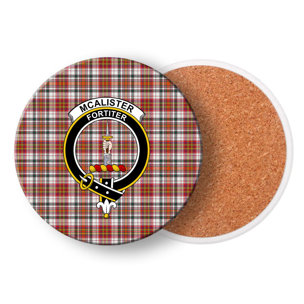 ScotsTee Shop Scottish McAlister Dress Modern Crest Tartan Drinks Coasters – Wood, Rubber, Ceramic