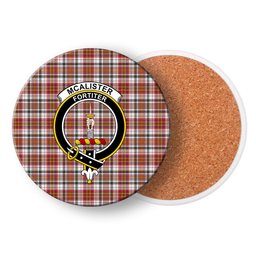 ScotsTee Shop Scottish McAlister Dress Modern Crest Tartan Drinks Coasters – Wood, Rubber, Ceramic