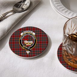 ScotsTee Shop Scottish McDonald of Lochmaddy Crest Tartan Drinks Coasters – Wood, Rubber, Ceramic