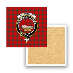 ScotsTee Shop Scottish McDonald of Sleat Modern Crest Tartan Drinks Coasters – Wood, Rubber, Ceramic