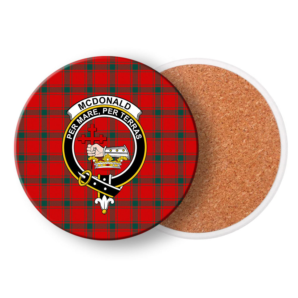 ScotsTee Shop Scottish McDonald of Sleat Modern Crest Tartan Drinks Coasters – Wood, Rubber, Ceramic