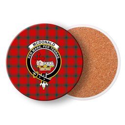 ScotsTee Shop Scottish McDonald of Sleat Modern Crest Tartan Drinks Coasters – Wood, Rubber, Ceramic