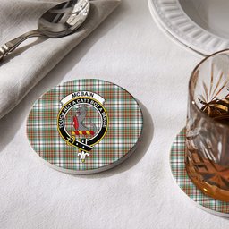 ScotsTee Shop Scottish McBain Dress Ancient Crest Tartan Drinks Coasters – Wood, Rubber, Ceramic