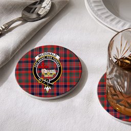 ScotsTee Shop Scottish McDonald of Boisdale Modern Crest Tartan Drinks Coasters – Wood, Rubber, Ceramic