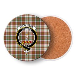 ScotsTee Shop Scottish McAlister Dress Ancient Crest Tartan Drinks Coasters – Wood, Rubber, Ceramic