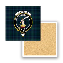ScotsTee Shop Scottish Matheson Hunting Modern Crest Tartan Drinks Coasters – Wood, Rubber, Ceramic