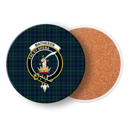 ScotsTee Shop Scottish Matheson Hunting Modern Crest Tartan Drinks Coasters – Wood, Rubber, Ceramic