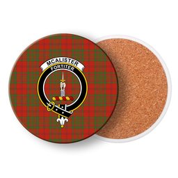 ScotsTee Shop Scottish McAlister of Glenbarr Ancient Crest Tartan Drinks Coasters – Wood, Rubber, Ceramic