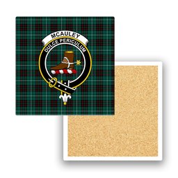 ScotsTee Shop Scottish McAuley of Lewis Modern Crest Tartan Drinks Coasters – Wood, Rubber, Ceramic