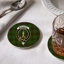 ScotsTee Shop Scottish McAlister of Glenbarr Hunting Crest Tartan Drinks Coasters – Wood, Rubber, Ceramic