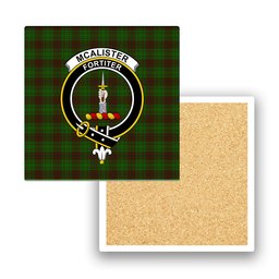 ScotsTee Shop Scottish McAlister of Glenbarr Hunting Crest Tartan Drinks Coasters – Wood, Rubber, Ceramic