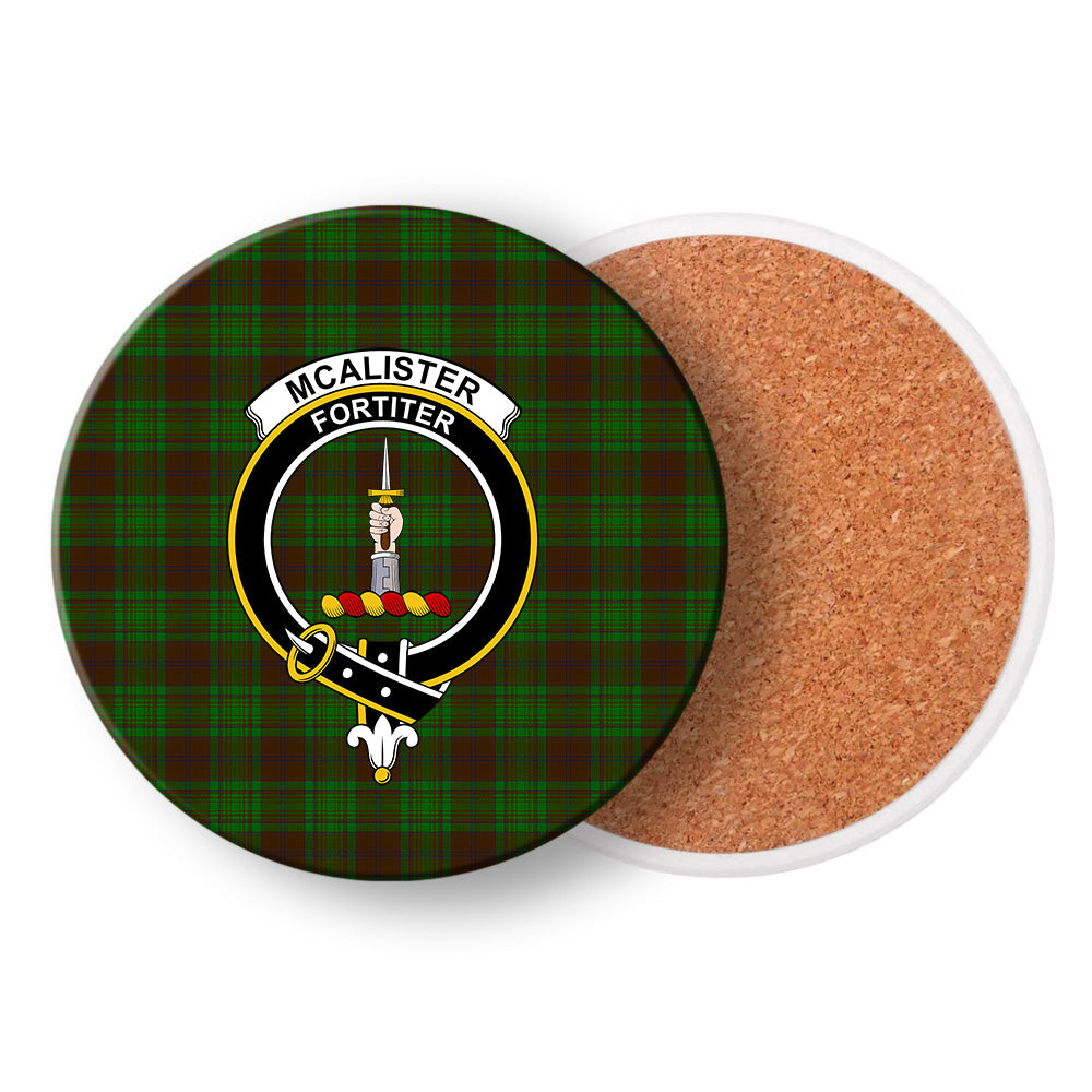 ScotsTee Shop Scottish McAlister of Glenbarr Hunting Crest Tartan Drinks Coasters – Wood, Rubber, Ceramic