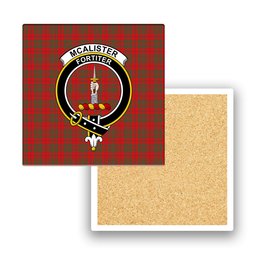 ScotsTee Shop Scottish McAlister of Glenbarr Modern Crest Tartan Drinks Coasters – Wood, Rubber, Ceramic
