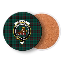 ScotsTee Shop Scottish McAulay of Lewis Modern Crest Tartan Drinks Coasters – Wood, Rubber, Ceramic