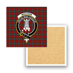 ScotsTee Shop Scottish MacLean 3 Crest Tartan Drinks Coasters – Wood, Rubber, Ceramic