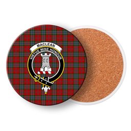 ScotsTee Shop Scottish MacLean 3 Crest Tartan Drinks Coasters – Wood, Rubber, Ceramic