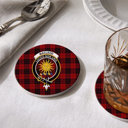 ScotsTee Shop Scottish MacLeod of Raasay Crest Tartan Drinks Coasters – Wood, Rubber, Ceramic