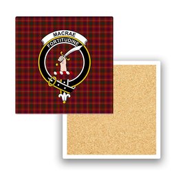 ScotsTee Shop Scottish MacRae of Inverinate Crest Tartan Drinks Coasters – Wood, Rubber, Ceramic