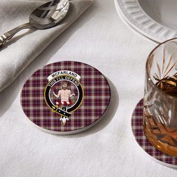 ScotsTee Shop Scottish McFarland Dress Crest Tartan Drinks Coasters – Wood, Rubber, Ceramic
