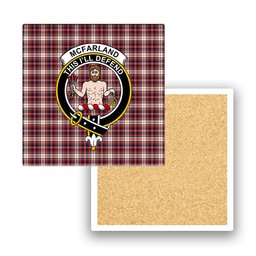 ScotsTee Shop Scottish McFarland Dress Modern Crest Tartan Drinks Coasters – Wood, Rubber, Ceramic