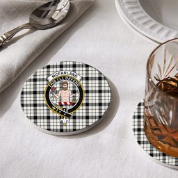 ScotsTee Shop Scottish McFarland Black White Modern Crest Tartan Drinks Coasters – Wood, Rubber, Ceramic