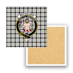 ScotsTee Shop Scottish McFarland Black White Modern Crest Tartan Drinks Coasters – Wood, Rubber, Ceramic