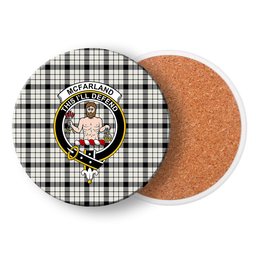 ScotsTee Shop Scottish McFarland Black White Modern Crest Tartan Drinks Coasters – Wood, Rubber, Ceramic