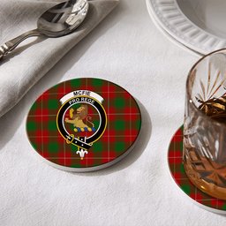 ScotsTee Shop Scottish McFie Crest Tartan Drinks Coasters – Wood, Rubber, Ceramic